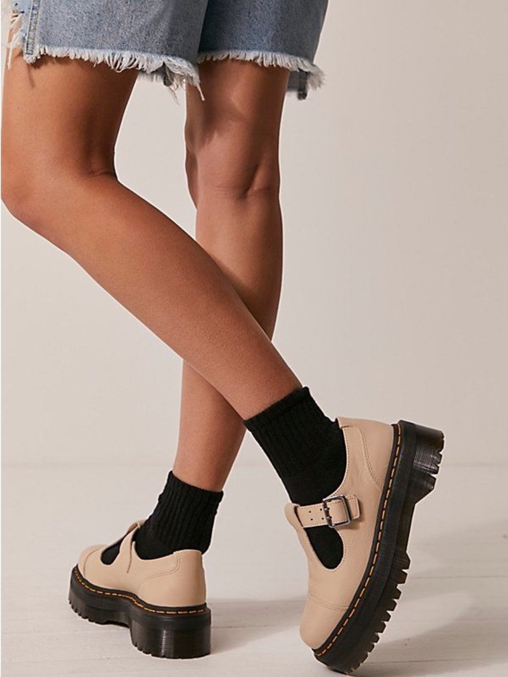 Dr. Martens | Bethan Pisa Leather Platform Mary Jane Shoes in Vintage Taupe - Picture 7 of 14